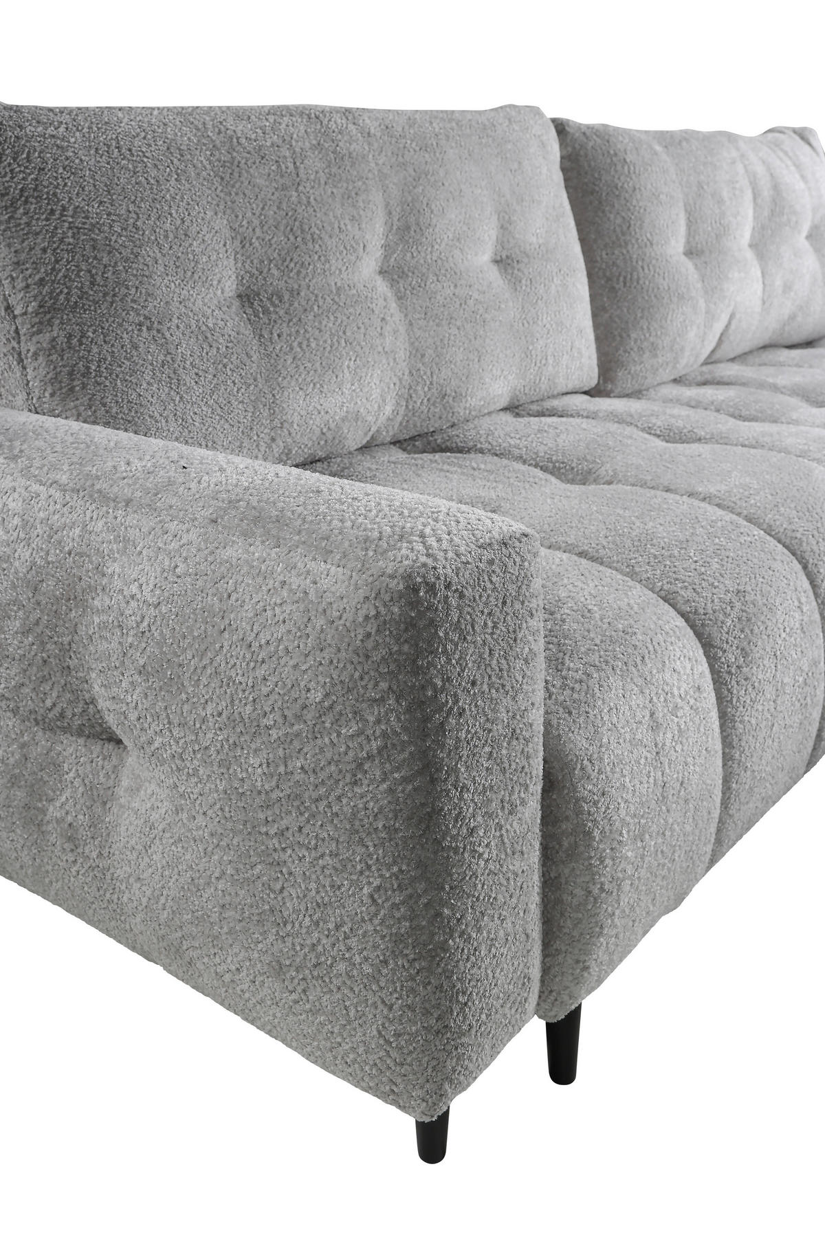 ECKSOFA in Chenille Hellgrau  - Hellgrau/Schwarz, Konventionell, Holz/Textil (266/180cm) - MID.YOU