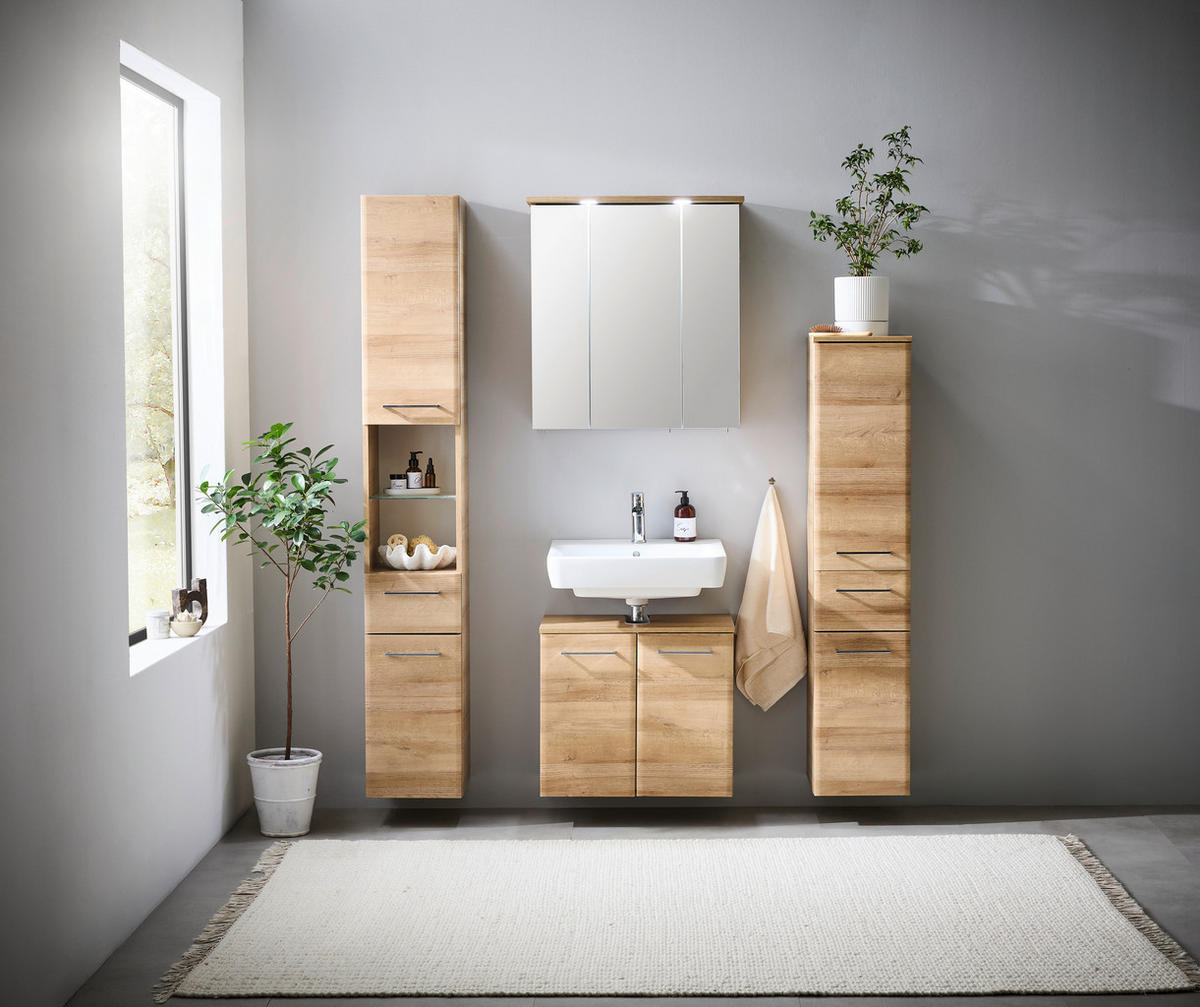 WASCHBECKENUNTERSCHRANK 60/53/33 cm  - Chromfarben/Eichefarben, Konventionell, Holzwerkstoff/Metall (60/53/33cm) - Xora