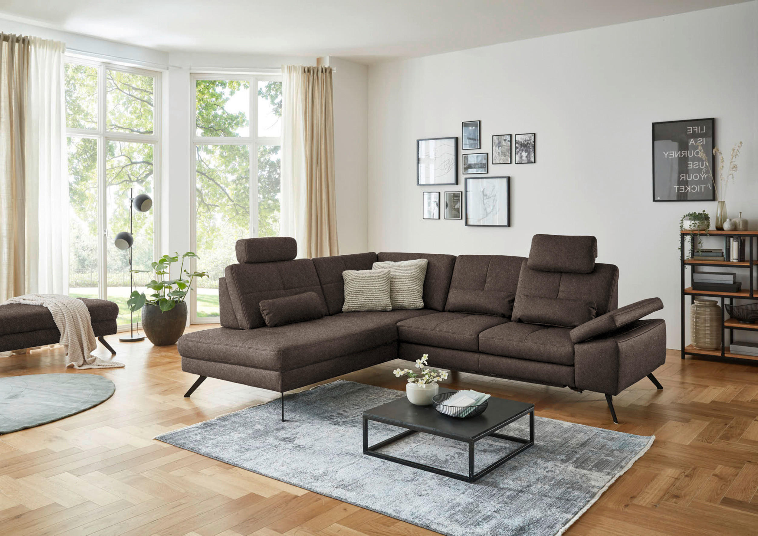 ECKSOFA in Lederlook, Mikrofaser Dunkelbraun  - Dunkelbraun/Schwarz, Design, Textil/Metall (194/261cm) - Beldomo System