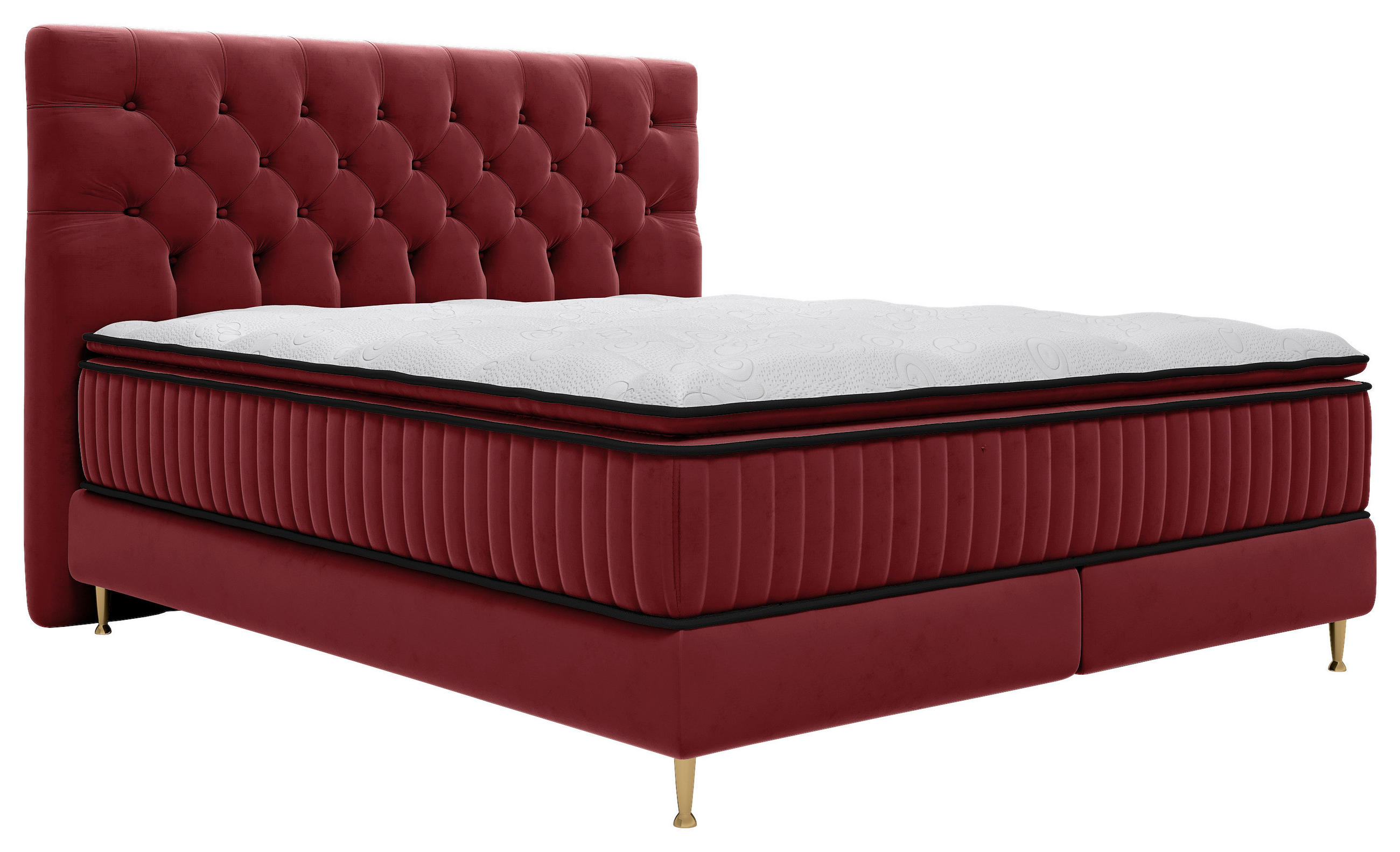 BOXSPRINGBETT 180/200 cm,  in Bordeaux, Matratze, gepolstertes Kopfteil, Topper,  - Bordeaux/Goldfarben, Design, Textil/Metall (180/200cm) - Boxxx