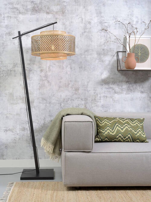 GOLVLAMPA GOOD&MOJO     - svart/naturfärgad, Trend, trä (176/30/75cm) - Good & Mojo