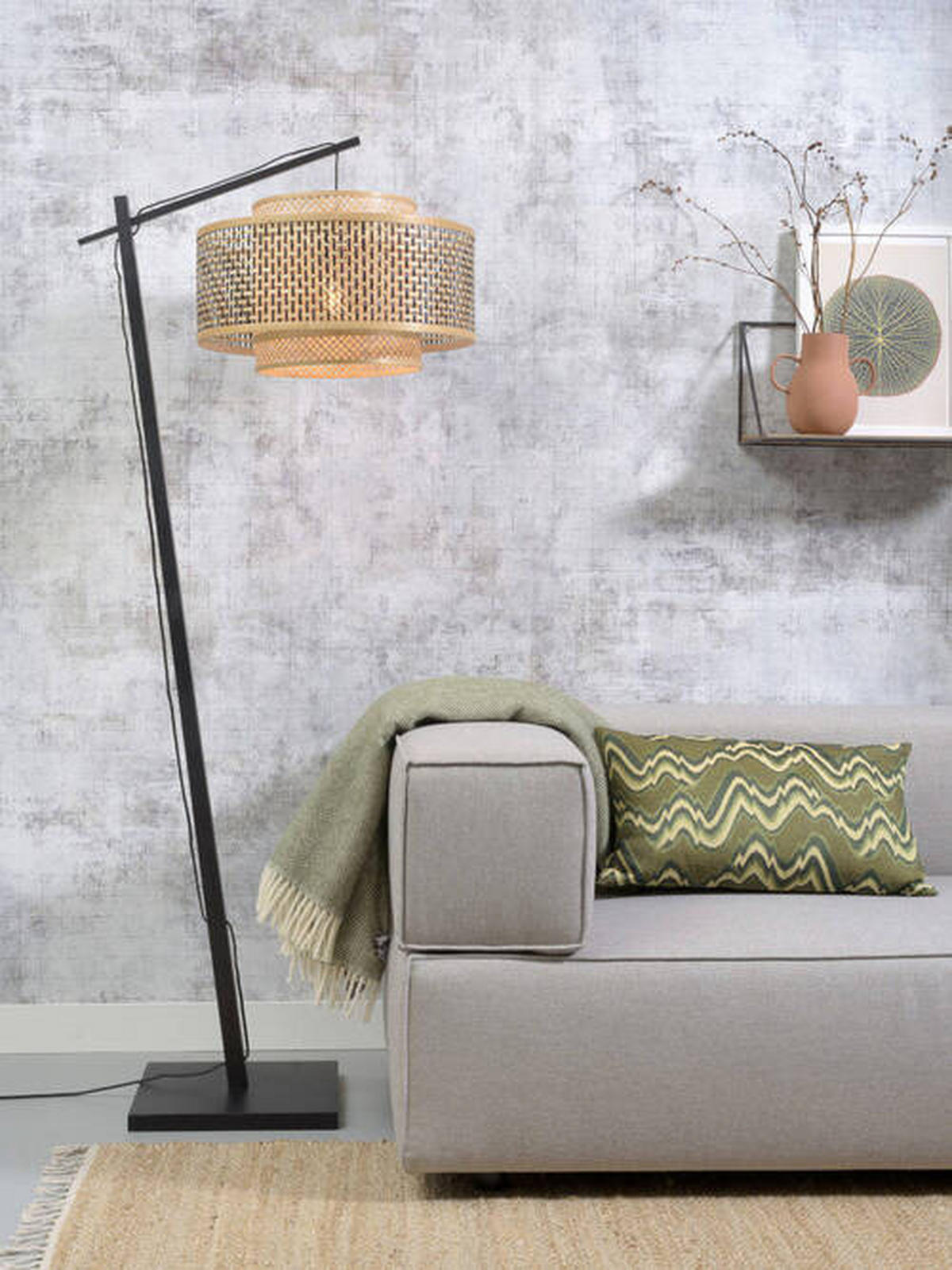 STEHLEUCHTE    - Schwarz/Naturfarben, Trend, Holz (176/30/75cm) - Good & Mojo