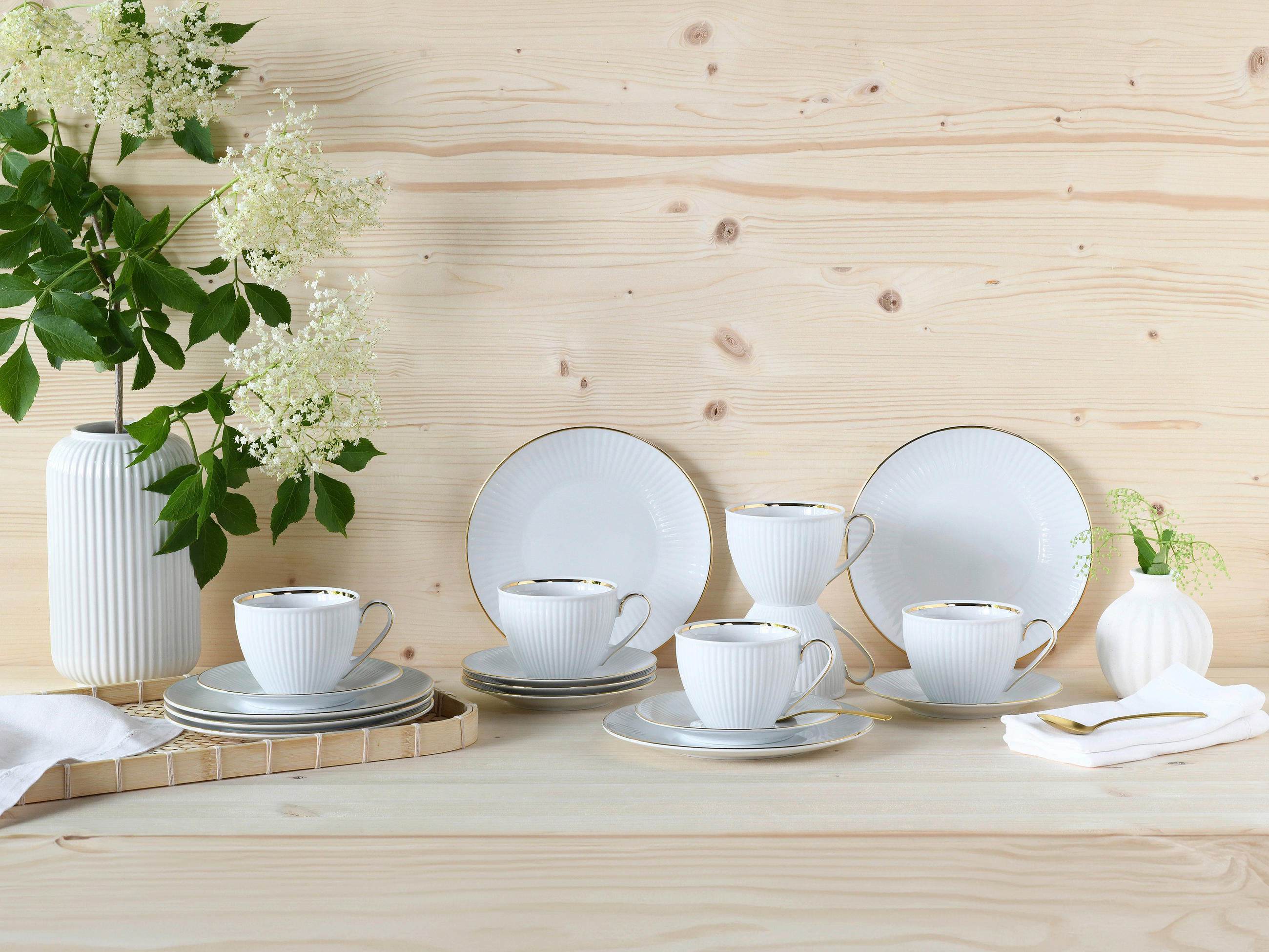 Thumbnail - Creatable Kaffeeservice Valencia, Weiß, Gold, Keramik, 18-teilig, 200 ml,200 ml, handbemalt, verschiedene Motive/Dekore/...