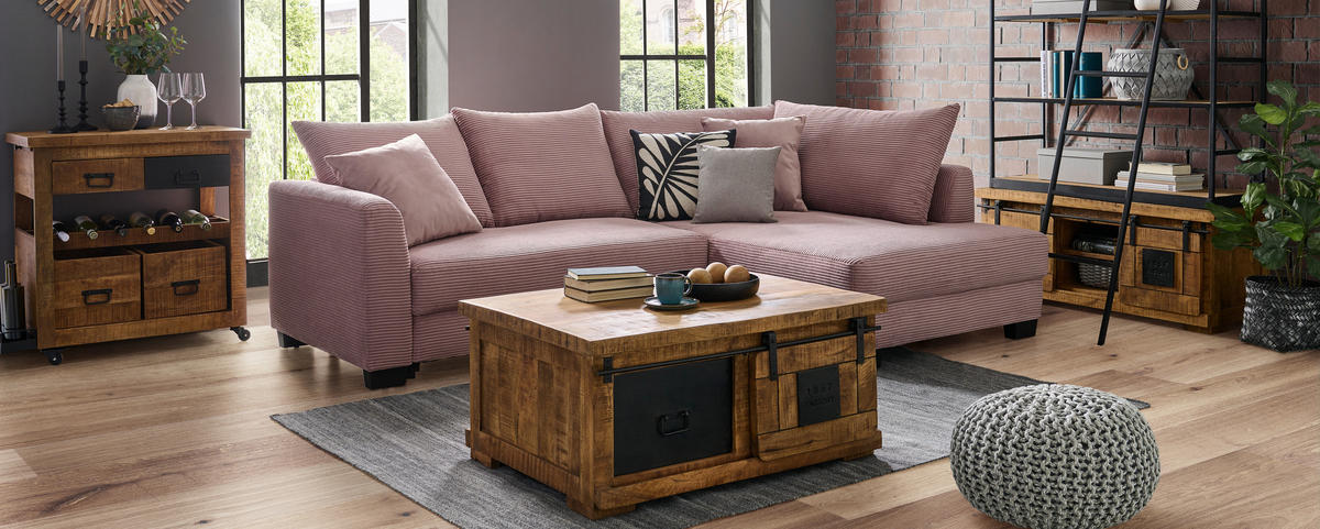 ECKSOFA Rosa Cord  - Schwarz/Rosa, KONVENTIONELL, Holz/Textil (267/181cm) - Carryhome