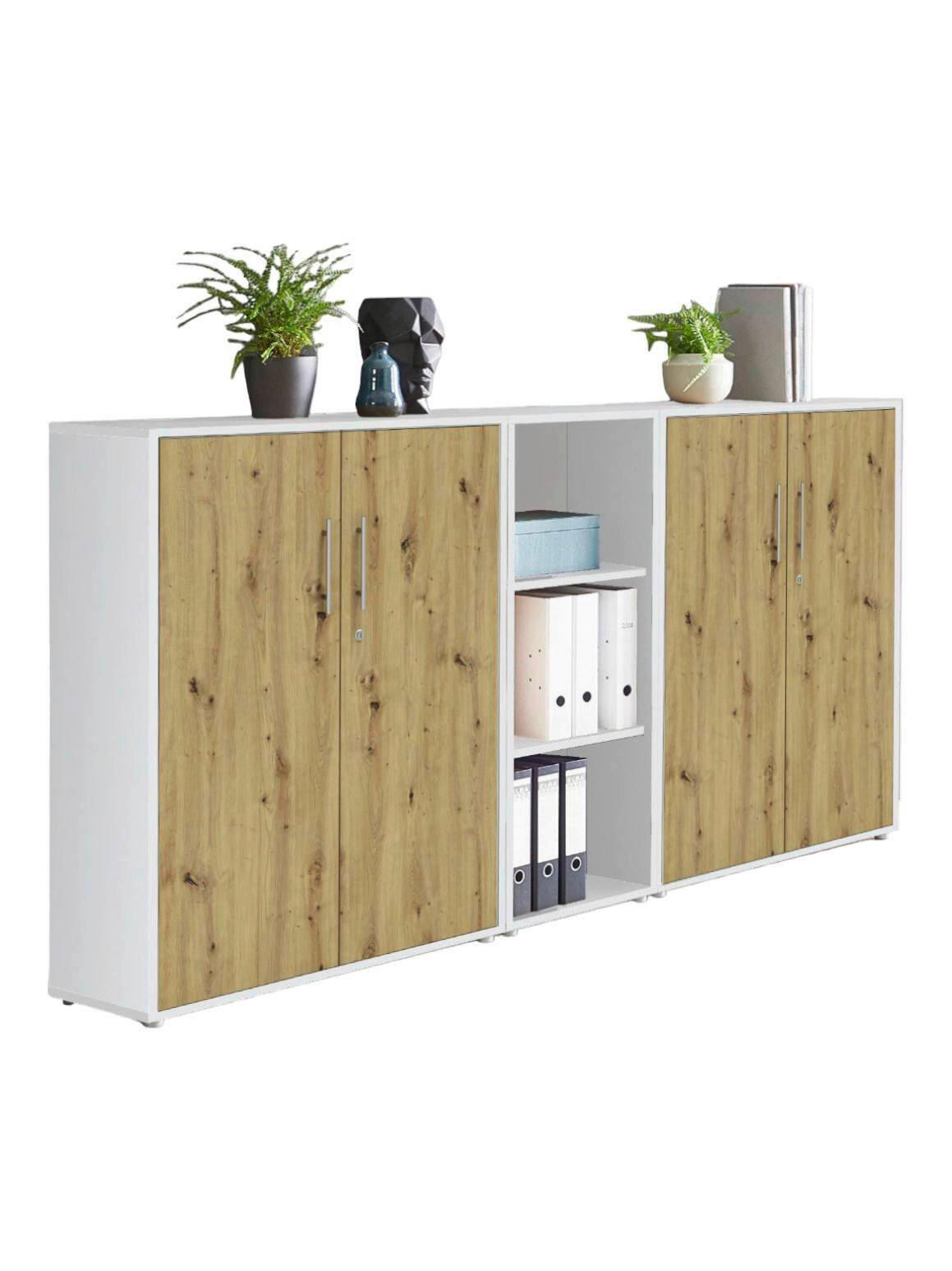 AKTENSCHRANK Weiß, Eiche Artisan  - Eiche Artisan/Weiß, MODERN, Holzwerkstoff (212,9/113,6/33cm) - MID.YOU