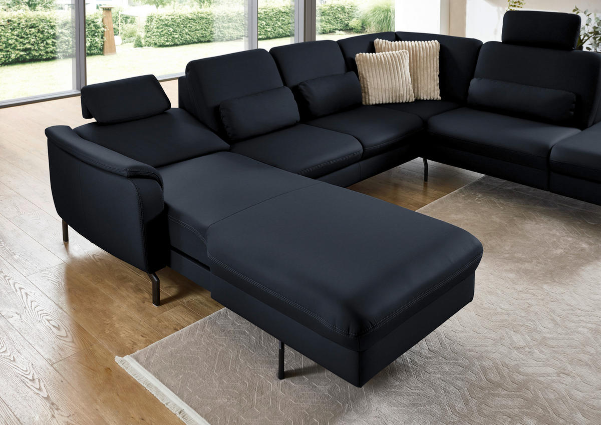 WOHNLANDSCHAFT Echtleder Dunkelblau  - Schwarz/Dunkelblau, Konventionell, Leder/Metall (168/306/224cm) - Beldomo Premium