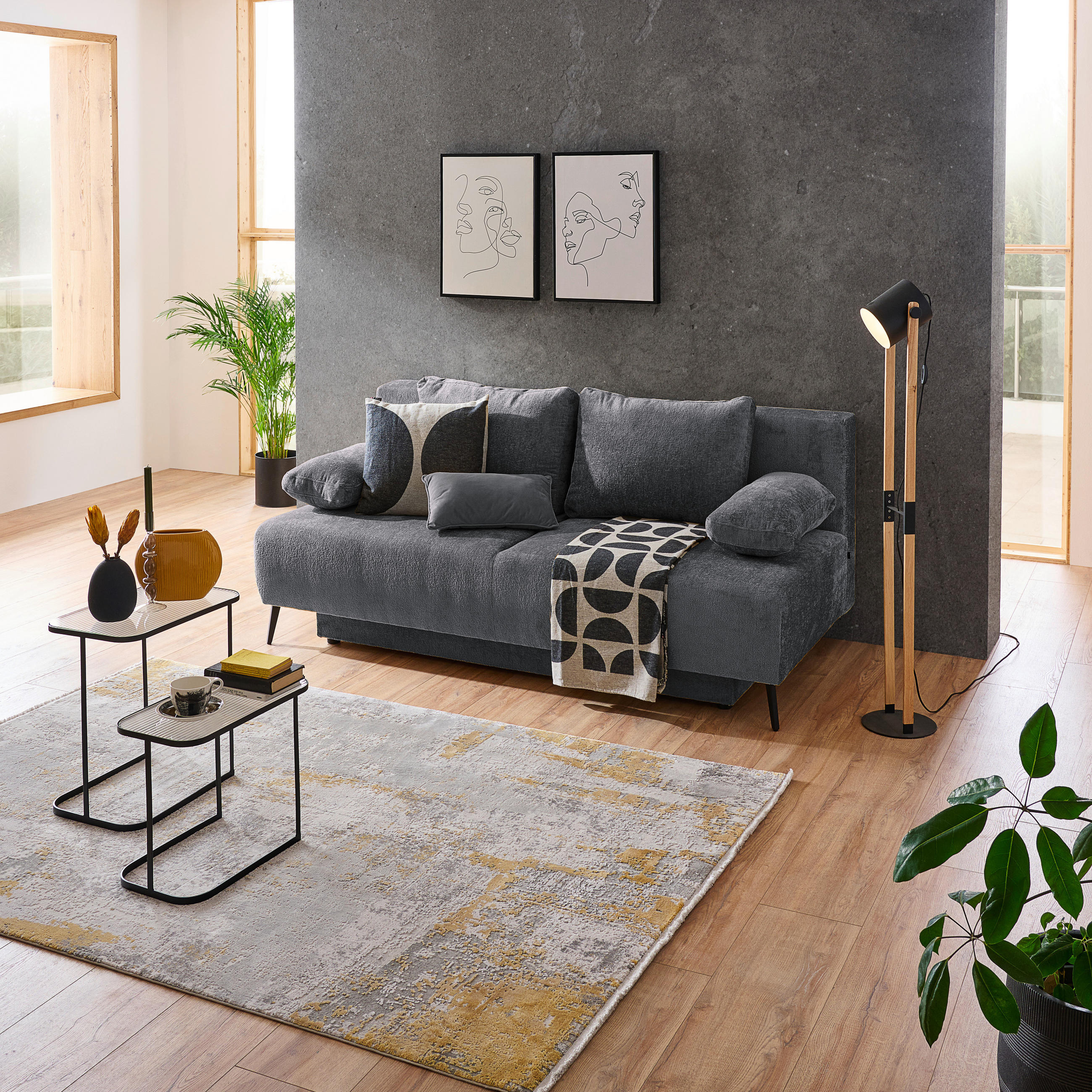 SCHLAFSOFA Webstoff Grau  - Schwarz/Grau, MODERN, Textil/Metall (200/90/100cm) - Ti'me