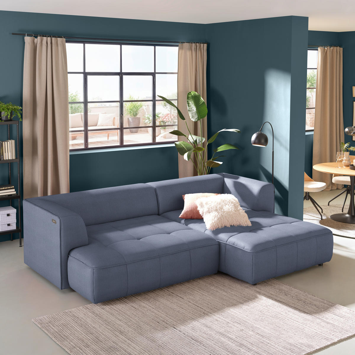 ECKSOFA  in Feincord Blaugrau  288/188 cm  - Blaugrau/Schwarz, Design, Kunststoff/Textil (288/188cm) - Welnova