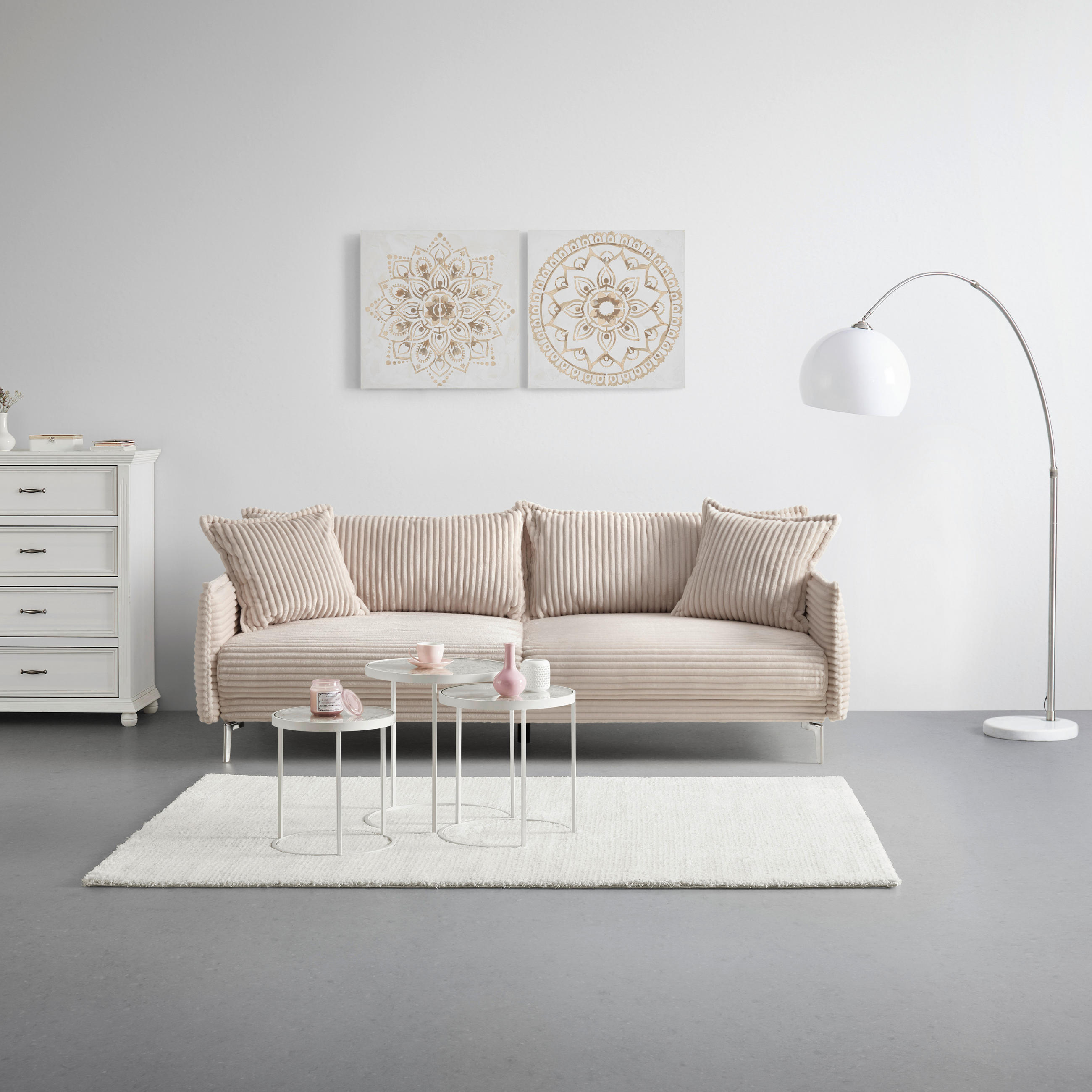 BIG SOFFA i vit  - vit/kromfärg, Modern, metall/trämaterial (241/90/117cm) - Carryhome