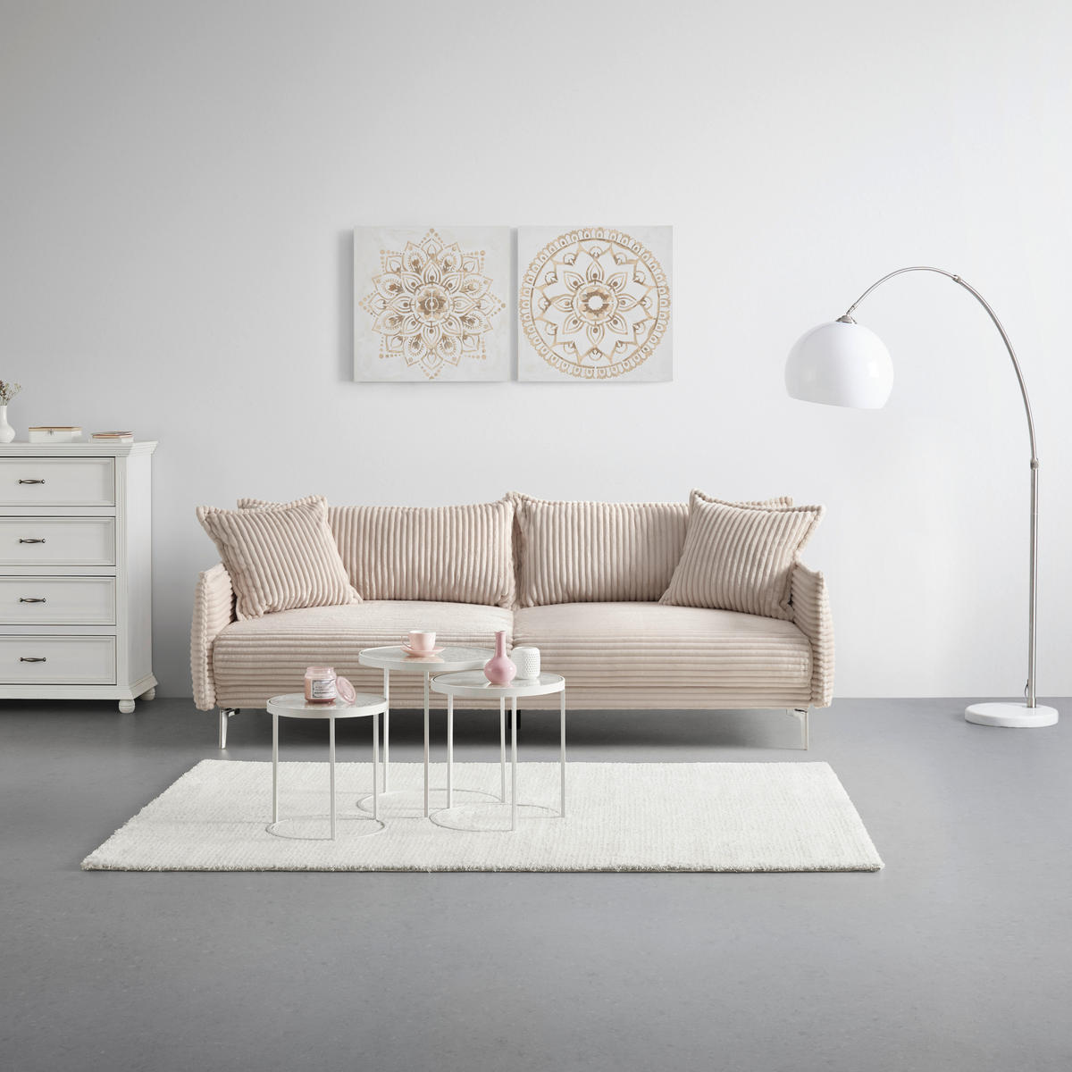 BIG SOFFA i vit  - vit/kromfärg, Modern, metall/trämaterial (241/90/117cm) - Carryhome
