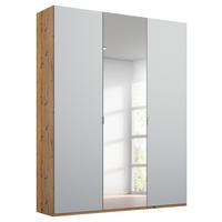 DREHTÜRENSCHRANK 3-türig Grau, Eichefarben  - Eichefarben/Alufarben, Trend, Glas/Holzwerkstoff (151/223/60cm) - Stylife