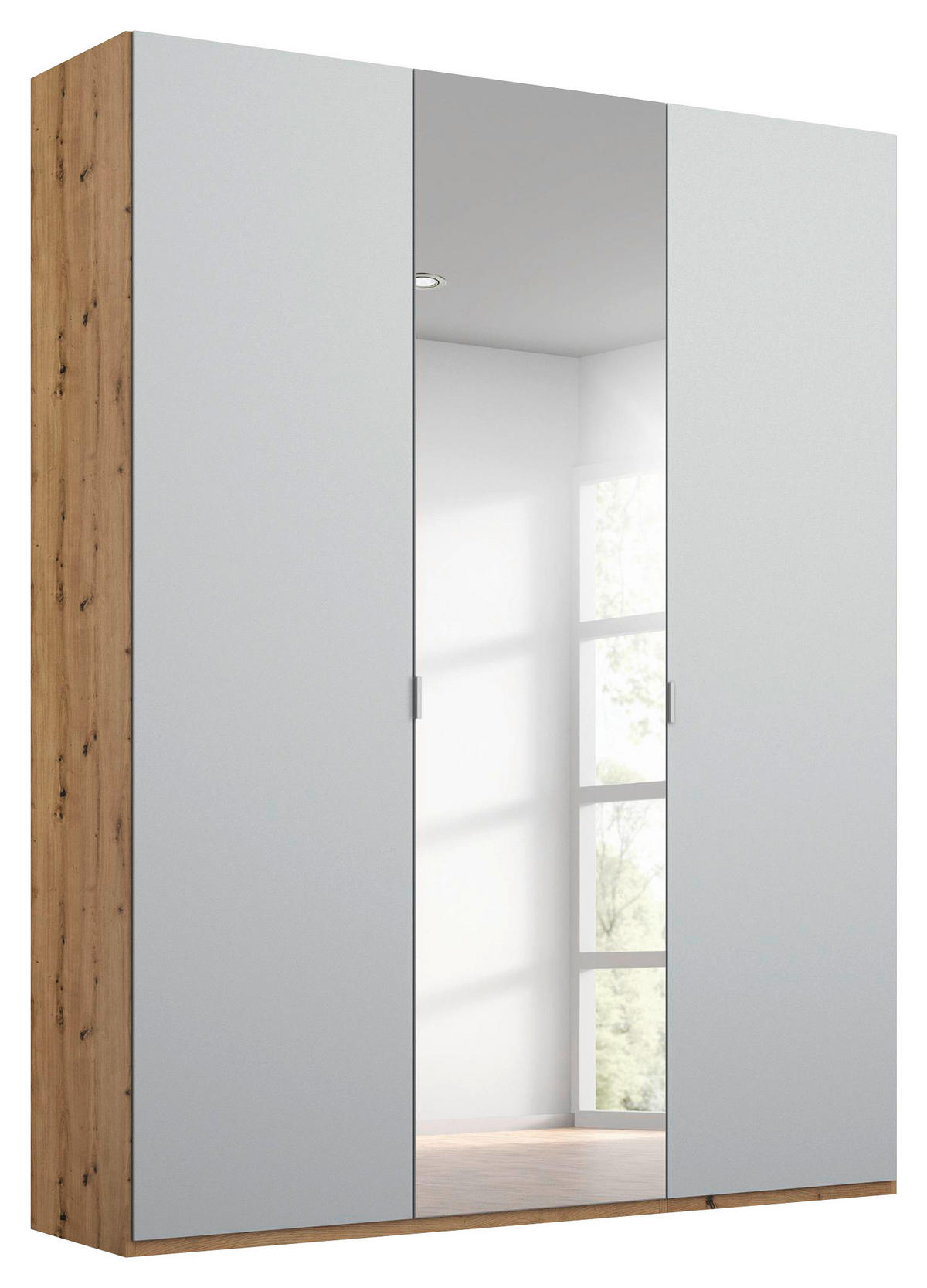 DREHTÜRENSCHRANK 3-türig Grau, Eichefarben  - Eichefarben/Alufarben, Trend, Glas/Holzwerkstoff (151/223/60cm) - Stylife