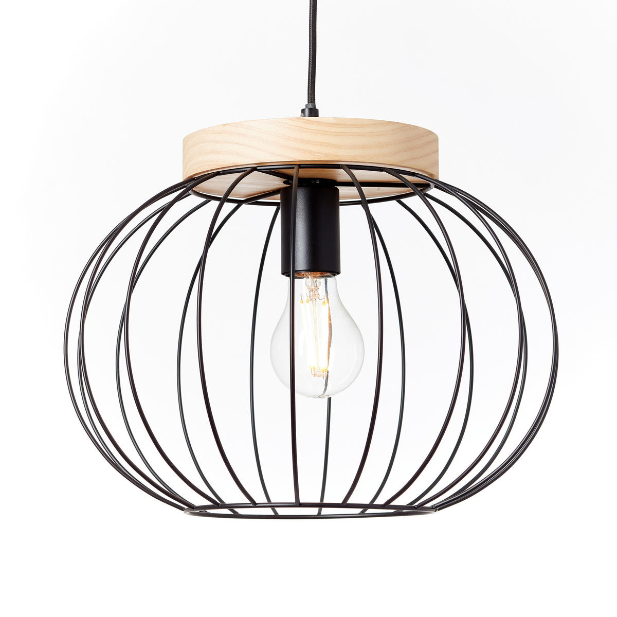 HÄNGELEUCHTE 35,5/130 cm    - Schwarz/Braun, Design, Holz/Metall (35,5/130cm) - Brilliant