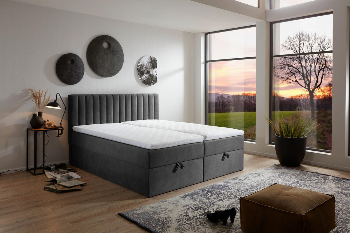 BOXBETT 160/200 cm  in Grau  - Grau, MODERN, Kunststoff/Textil (160/200cm) - MID.YOU