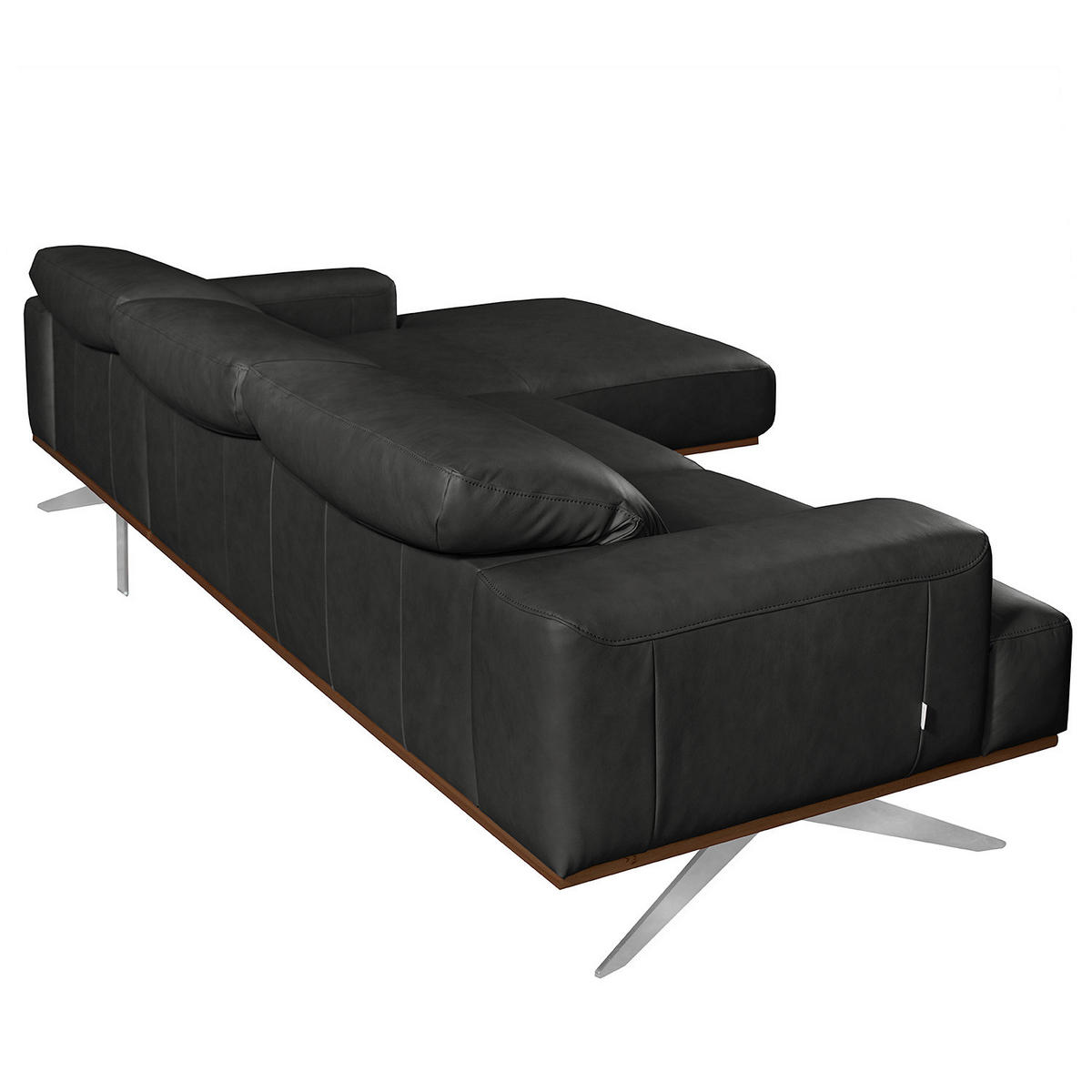 ECKSOFA  in Echtleder Schwarz  295/187 cm  - Chromfarben/Schwarz, Design, Leder/Metall (295/187cm) - Livetastic