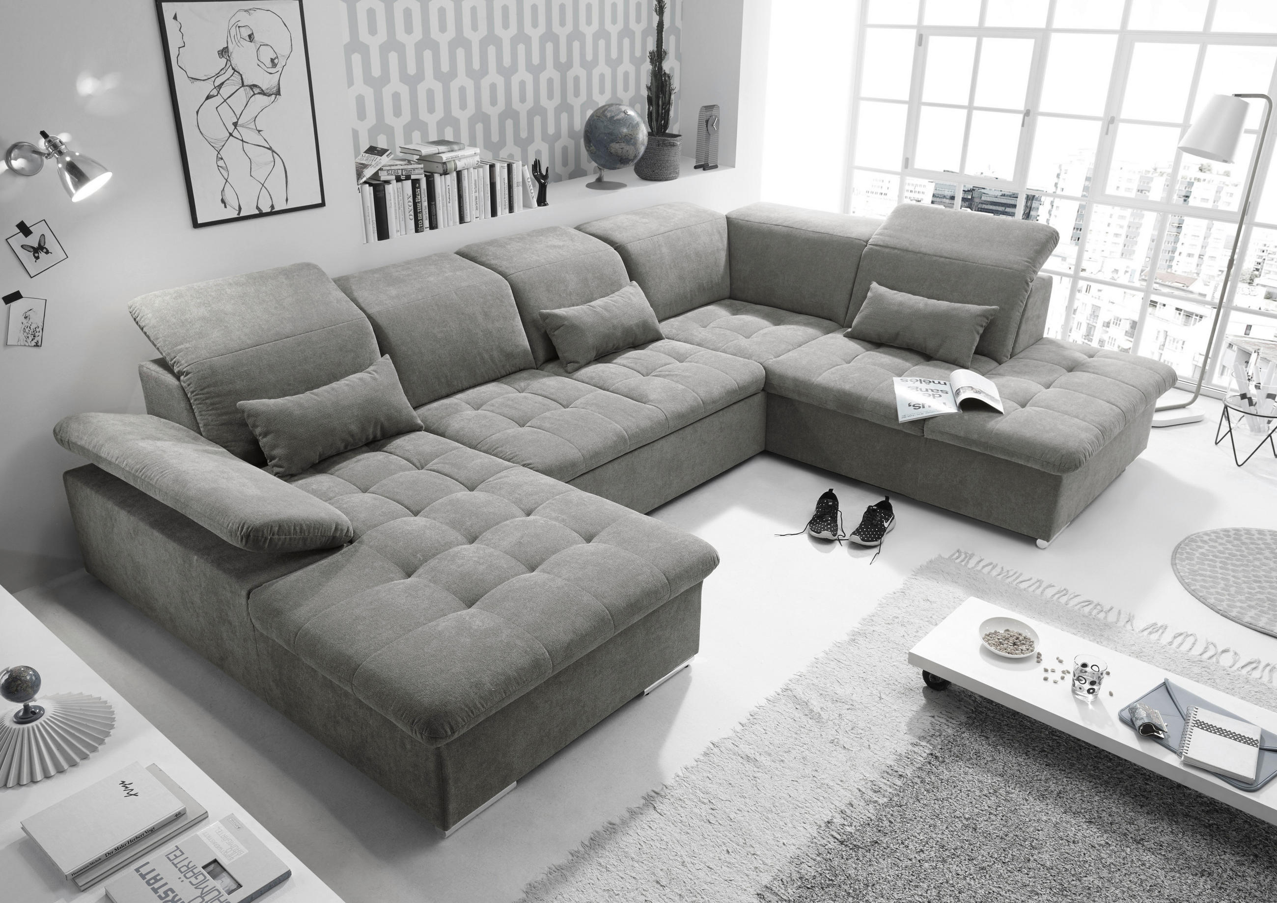 SOFFA i mikrovelour lerfärgad  - lerfärgad/silver, Klassisk, textil/plast (188/340/240cm) - MID.YOU