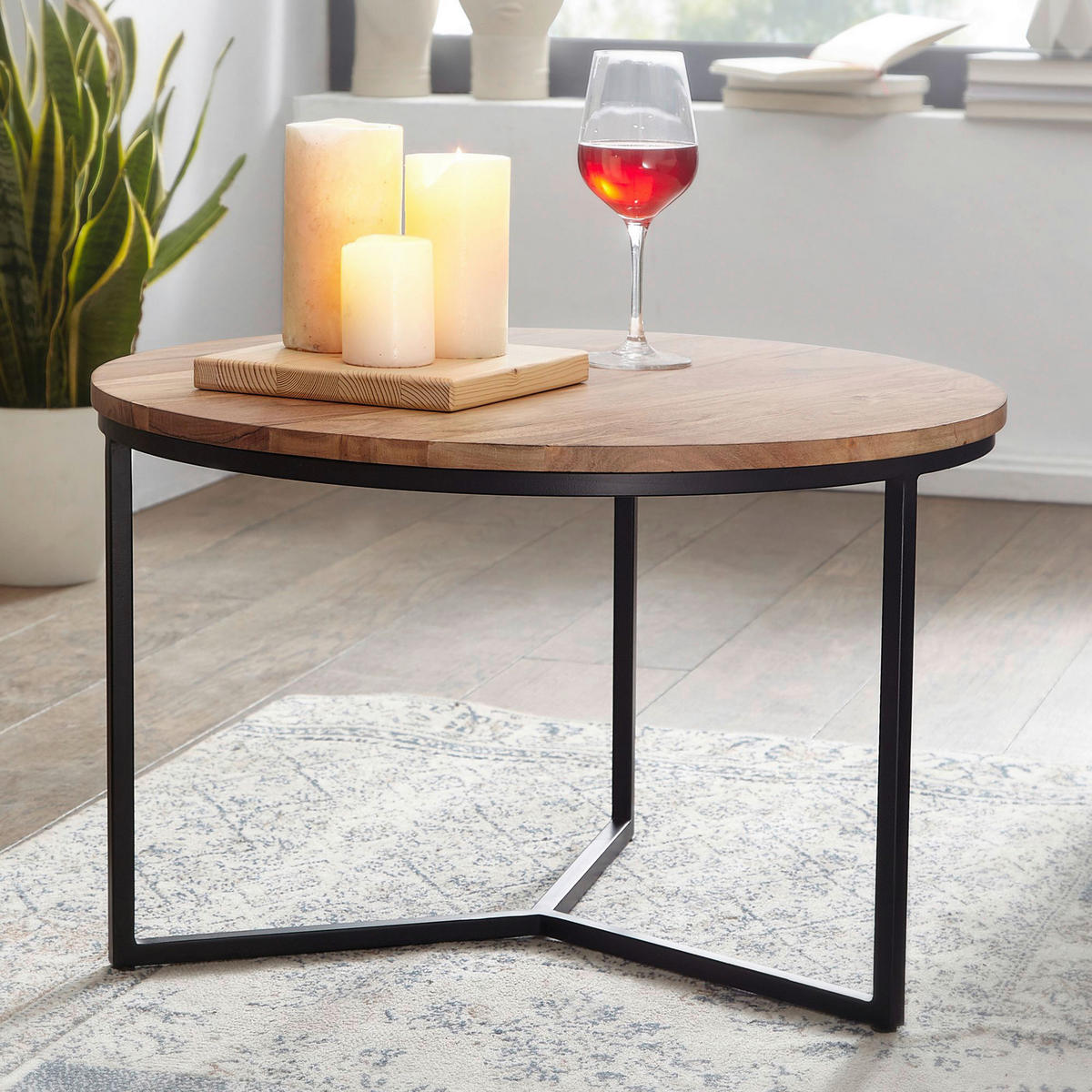 COUCHTISCH in Holz 60/60/38 cm  - Schwarz/Akaziefarben, Modern, Holz/Metall (60/60/38cm) - MID.YOU