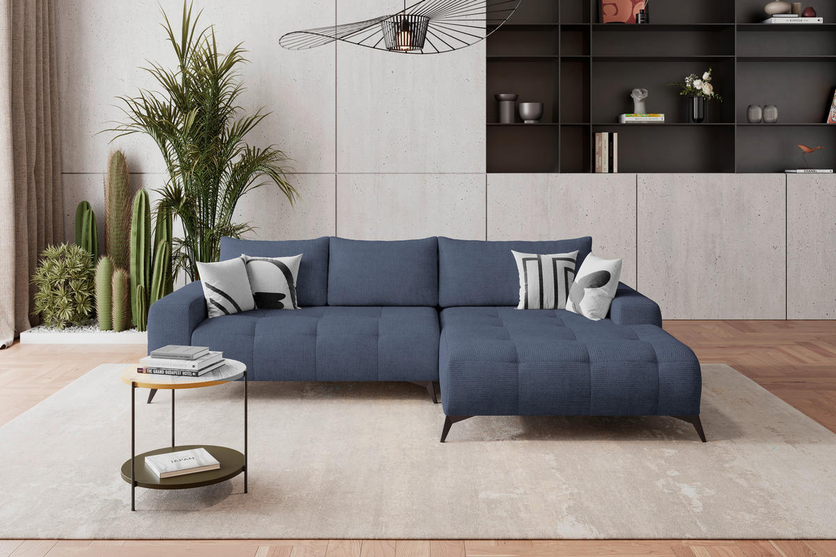 HÖRNSOFFA i flatväv blå  - blå/svart, Trend, metall/textil (290/175cm) - MID.YOU