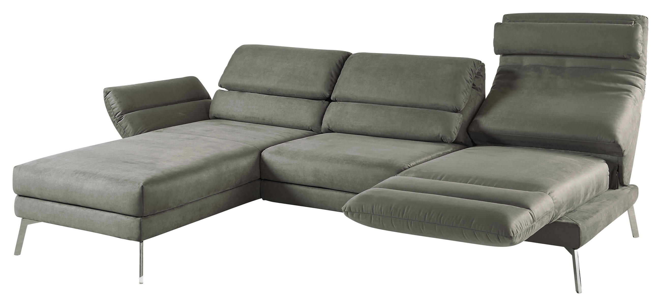 ECKSOFA Graphitfarben Mikrofaser  - Chromfarben/Graphitfarben, Design, Textil/Metall (176-217/279-327cm) - Dieter Knoll