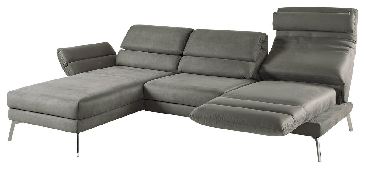 ECKSOFA in Mikrofaser Graphitfarben  - Chromfarben/Graphitfarben, Design, Textil/Metall (176-217/279-327cm) - Dieter Knoll