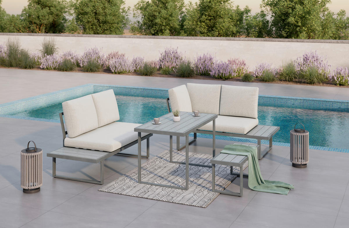 LOUNGE ÉTKEZŐGARNITÚRA 4 részes    - antracit/szürke, Design, műanyag/textil - Ambia Garden