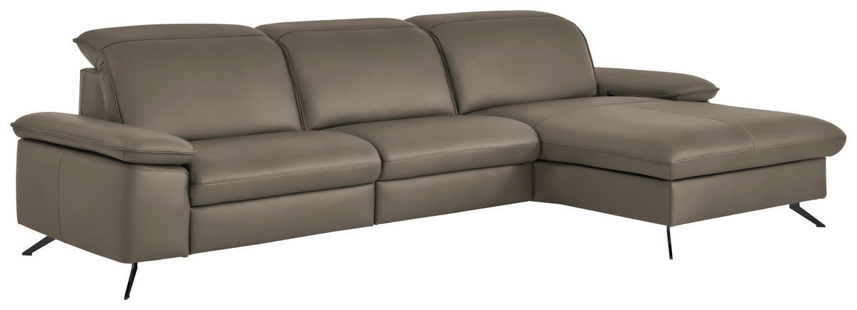 ECKSOFA  Echtleder Greige  - Greige/Schwarz, Design, Leder/Metall (307/169cm) - Beldomo Premium