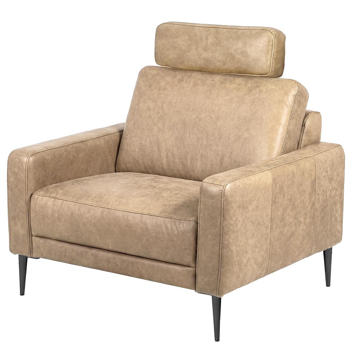 KOPFSTÜTZE SPRING  in Lederlook Echtleder  - Beige/Schwarzchrom, Design, Leder/Textil (52/17/14cm) - P & B