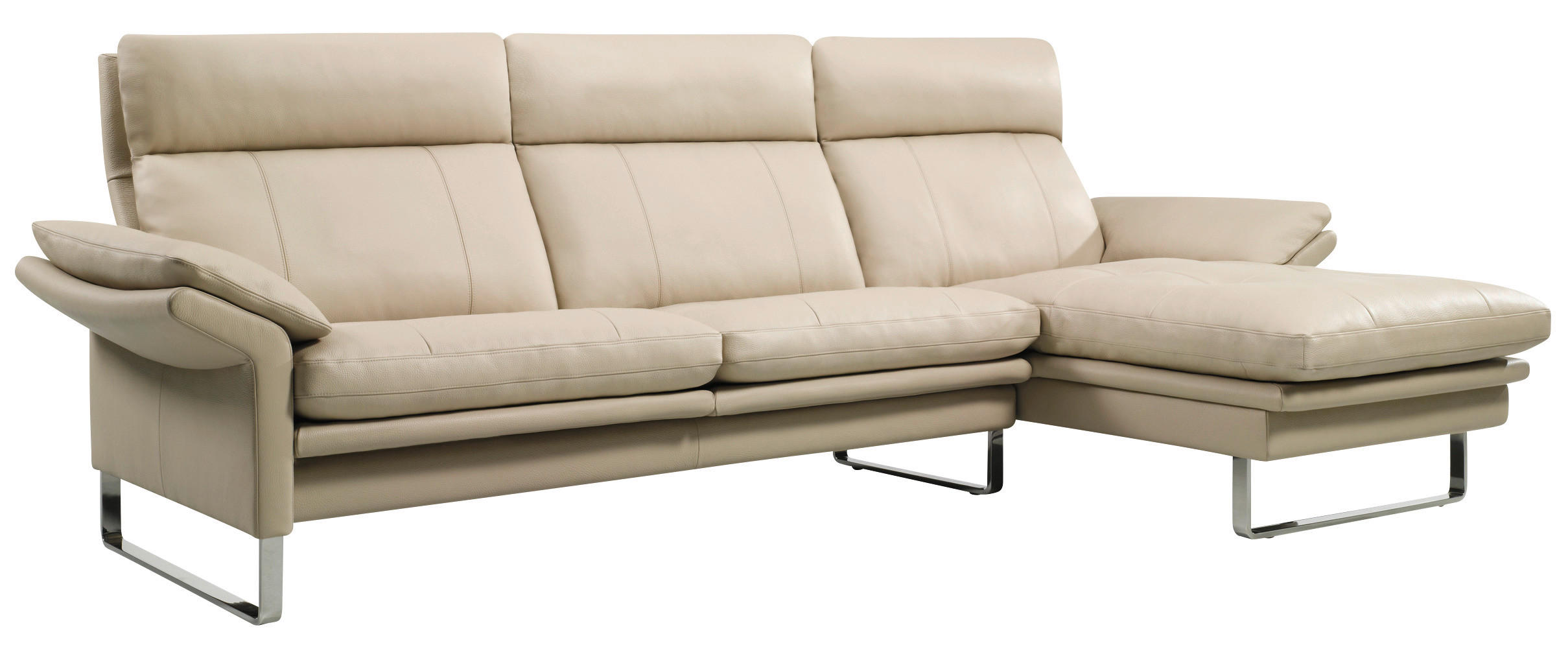 ECKSOFA Perlmutt Echtleder  - Chromfarben/Perlmutt, KONVENTIONELL, Leder/Metall (277/148cm) - Erpo