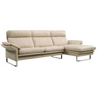 ECKSOFA Lucca Perlmutt Echtleder  - Chromfarben/Perlmutt, KONVENTIONELL, Leder/Metall (277/148cm) - Erpo