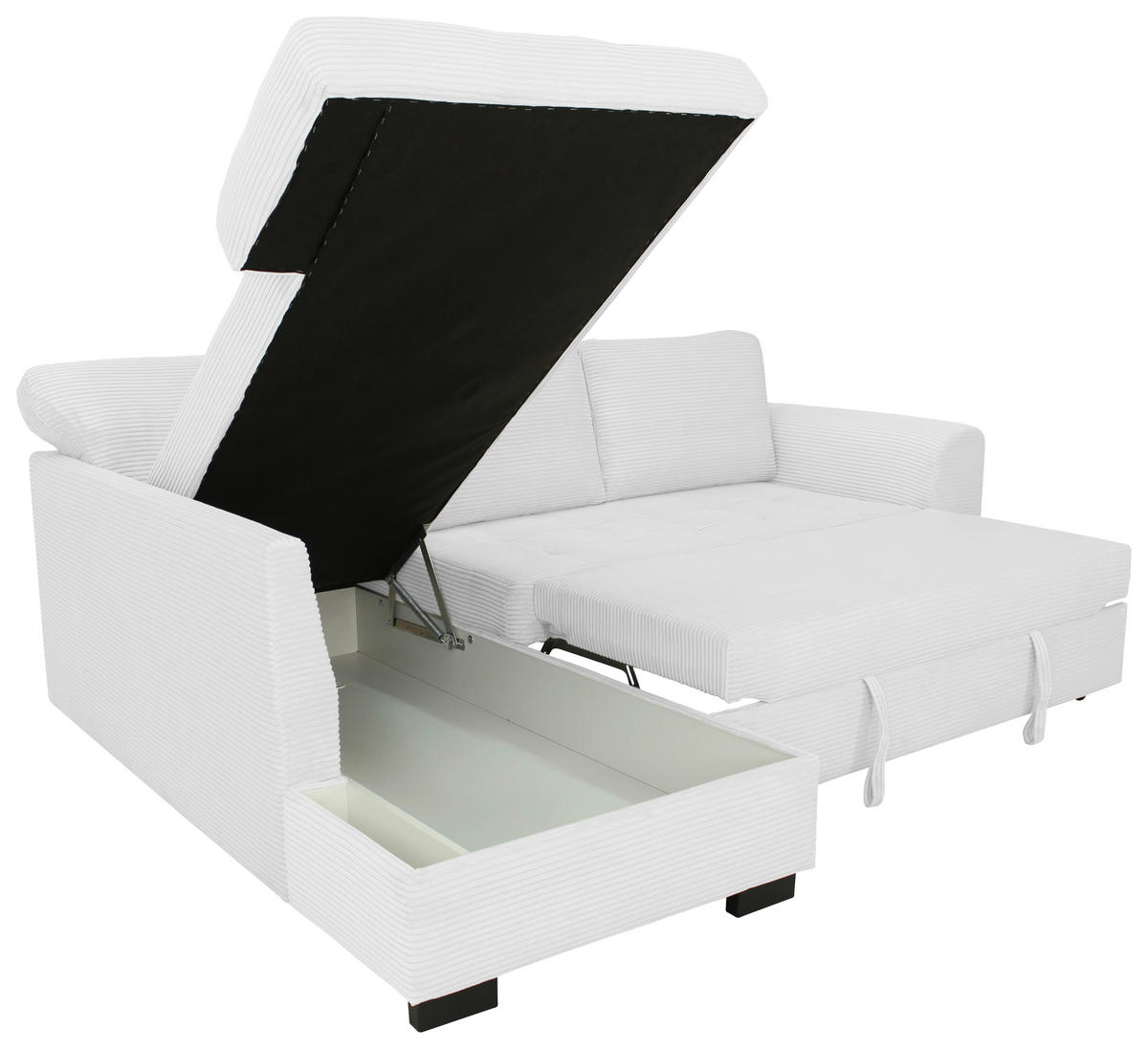 ECKSOFA JOHN Silberfarben Cord Rückenkissen, Bettkasten, Liegefläche im Originalstoff  - Silberfarben/Schwarz, Trend, Kunststoff/Textil (178/239cm) - P & B