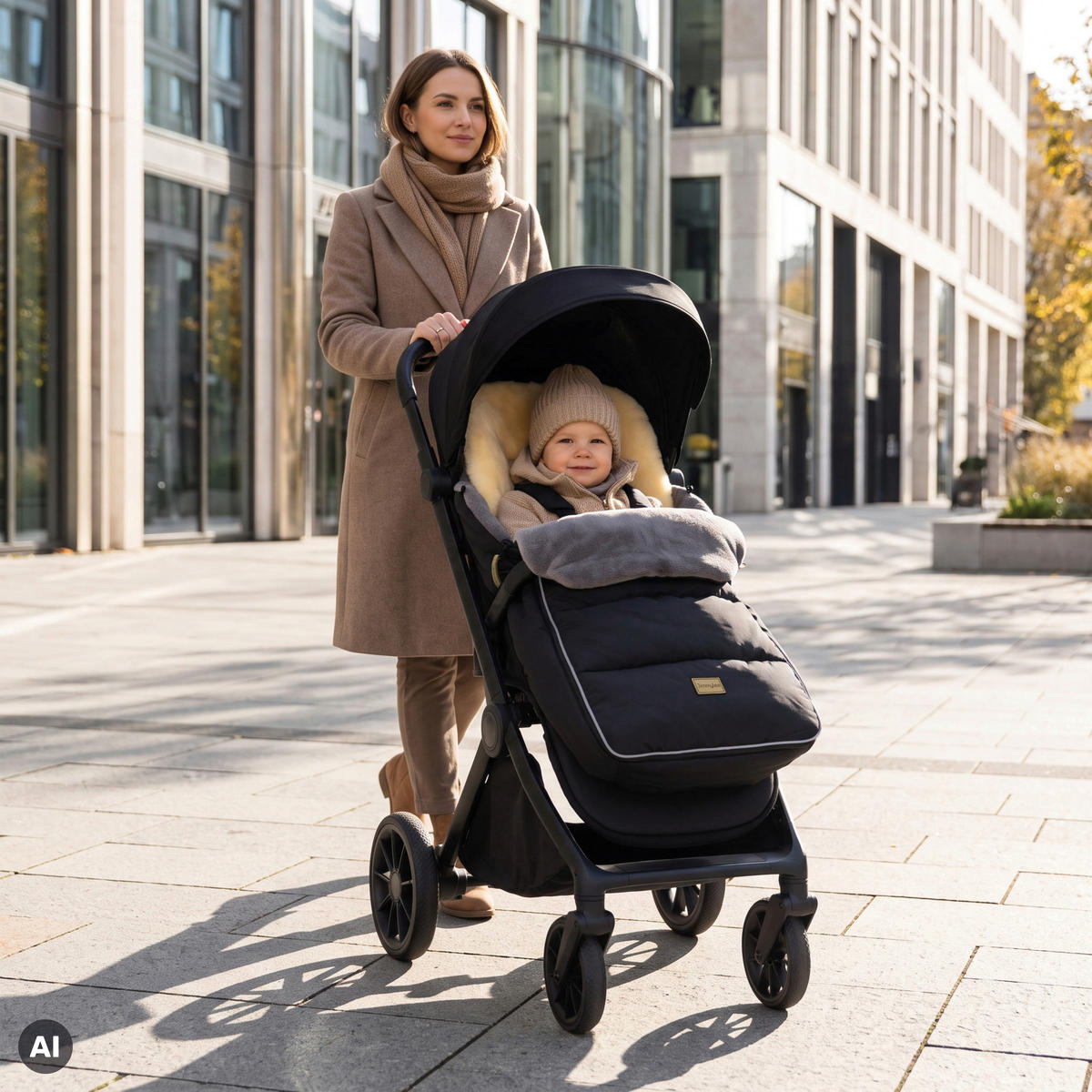 BUGGY-FUSSSACK Fluffy  - Schwarz, Trend, Leder/Textil (50/100cm) - Jimmylee
