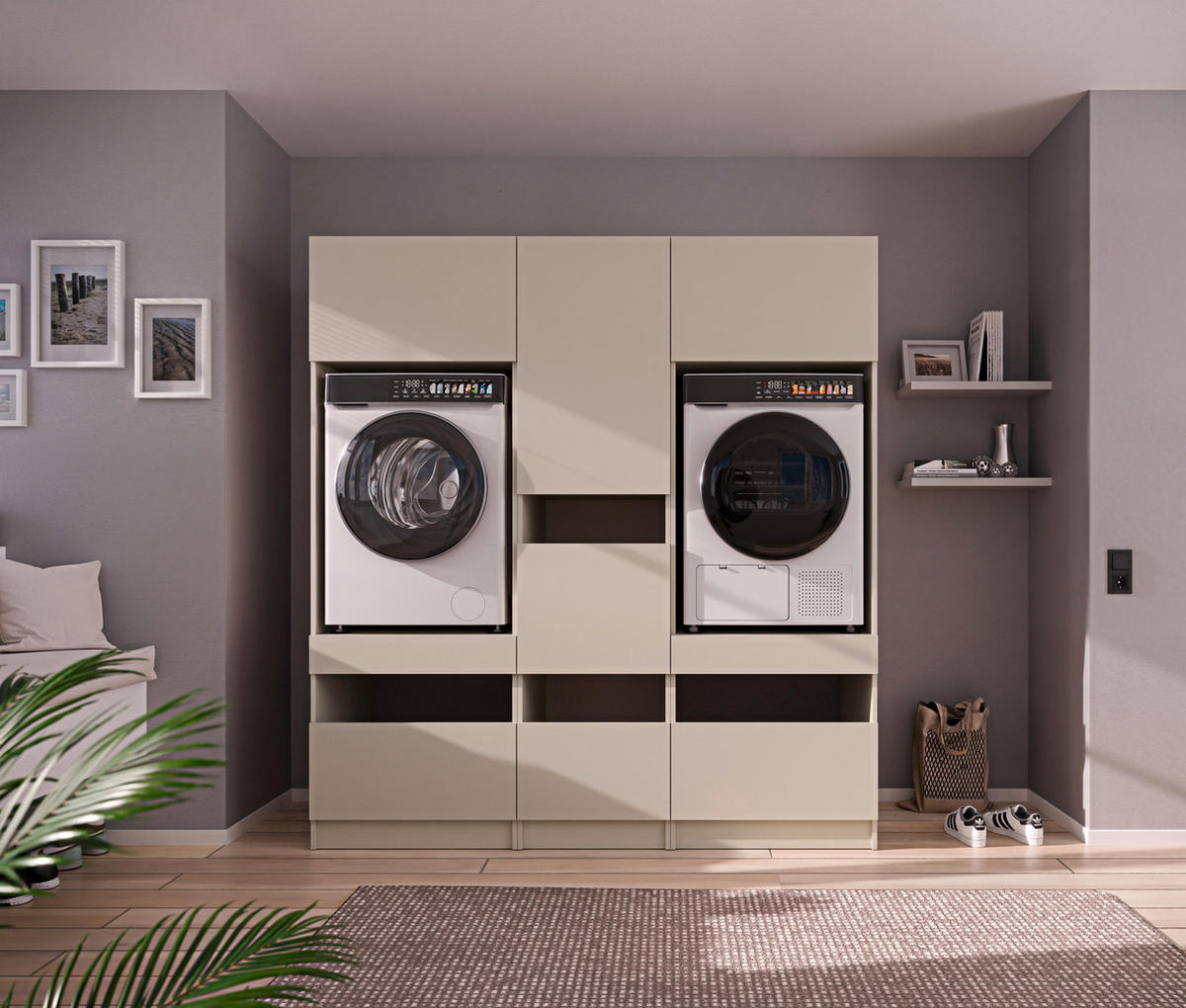 WASCHMASCHINENSCHRANK 68/200/68 cm  in Kaschmir  - Kaschmir/Schwarz, Design, Holzwerkstoff/Metall (68/200/68cm) - Milino