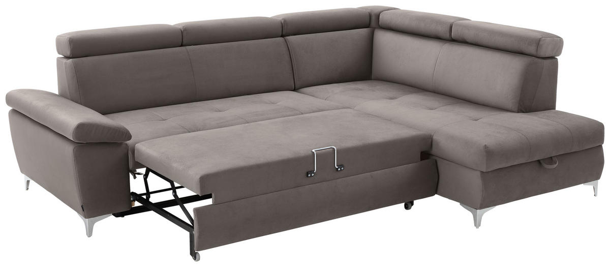 ECKSOFA in Mikrofaser Taupe  - Taupe/Chromfarben, Konventionell, Textil/Metall (271/206cm) - Carryhome
