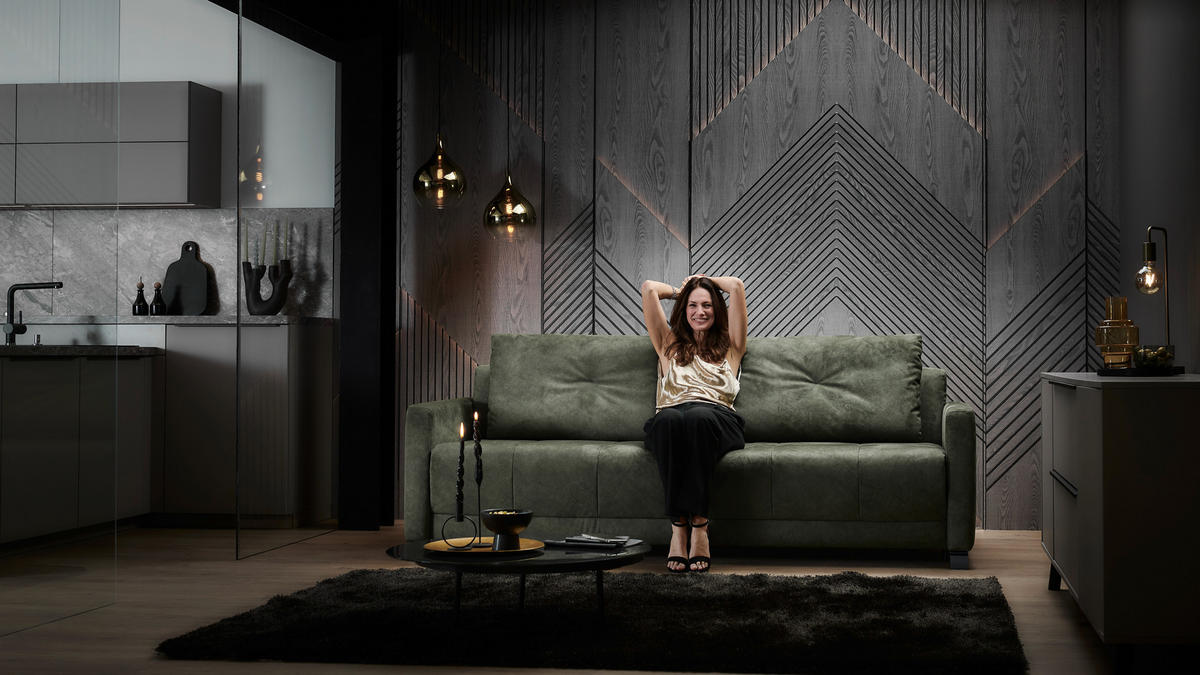 SCHLAFSOFA in Textil Dunkelgrün  - Dunkelgrün/Schwarz, Konventionell, Textil/Metall (232/77/116cm) - Dieter Knoll
