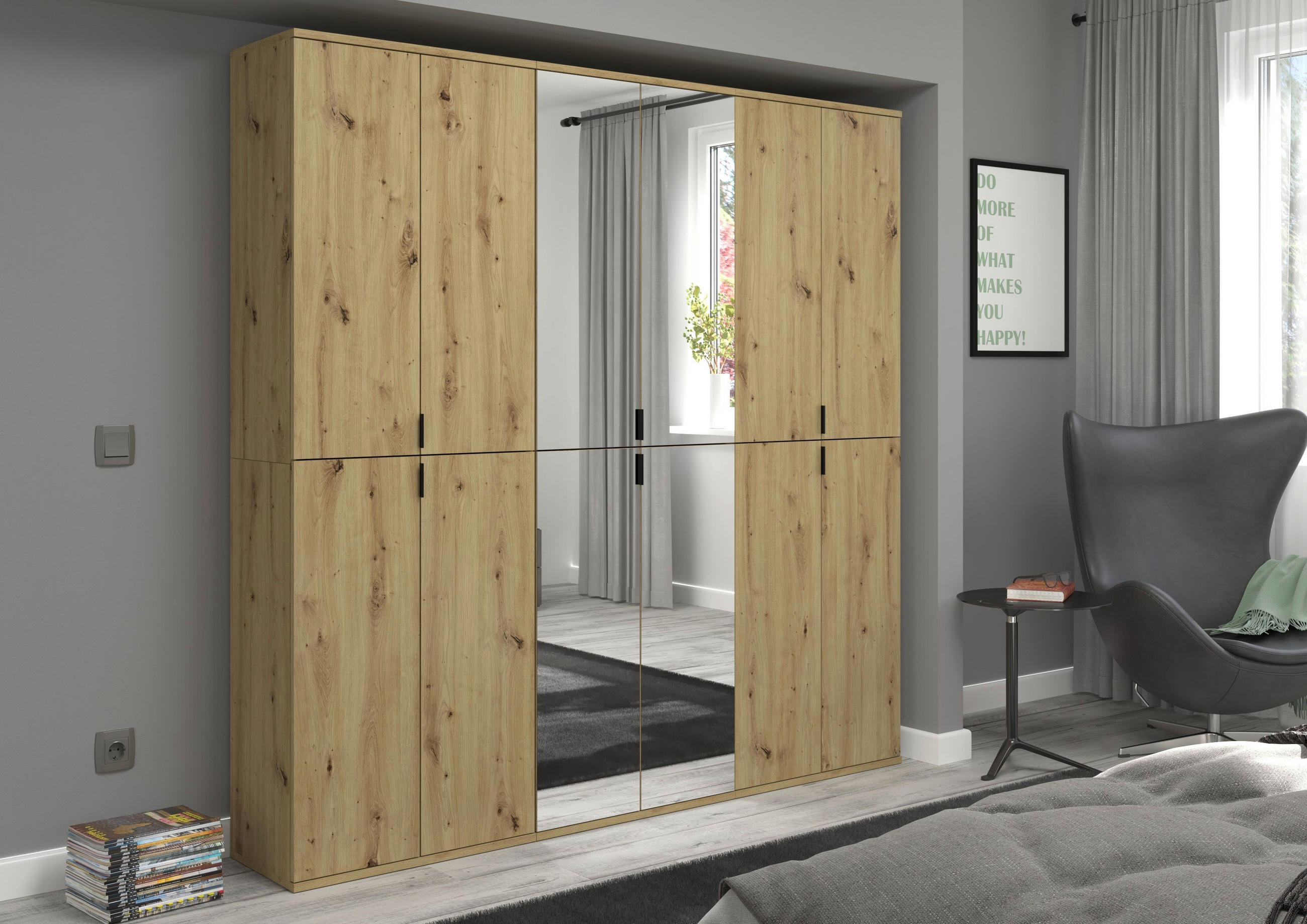 GARDEROBENSCHRANK in 183/193/34 cm - Schwarz, KONVENTIONELL, Glas/Holzwerkstoff (183/193/34cm) - MID.YOU