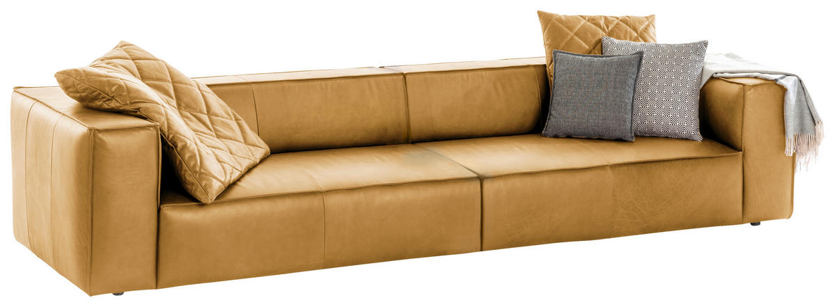 VIERSITZER-SOFA around the block Gelb Echtleder  - Gelb/Schwarz, MODERN, Leder/Kunststoff (300/66/104cm) - Chilliano