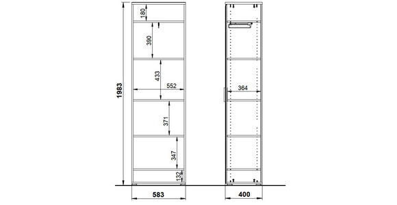 GARDEROBE 6-teilig in 265/197/19 cm - Kaschmir/Eichefarben, Design, Glas/Holzwerkstoff (265/197/19cm) - Voleo