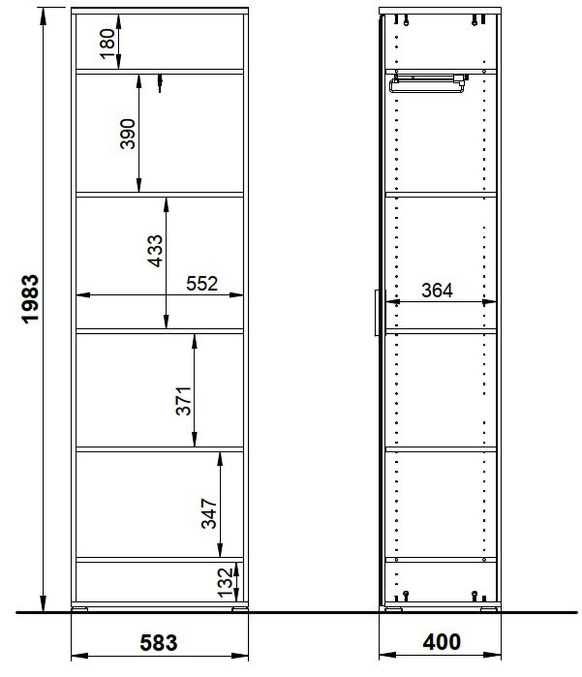 GARDEROBE 6-teilig  in 265/197/19 cm  - Kaschmir/Eichefarben, Design, Glas/Holzwerkstoff (265/197/19cm) - Voleo