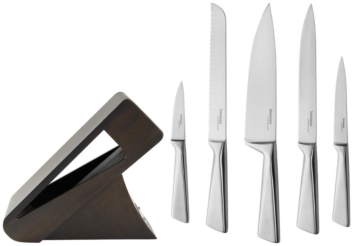 MESSERBLOCK 6-teilig  - Edelstahlfarben/Schwarz, Design, Holz/Metall - Homeware Profession.