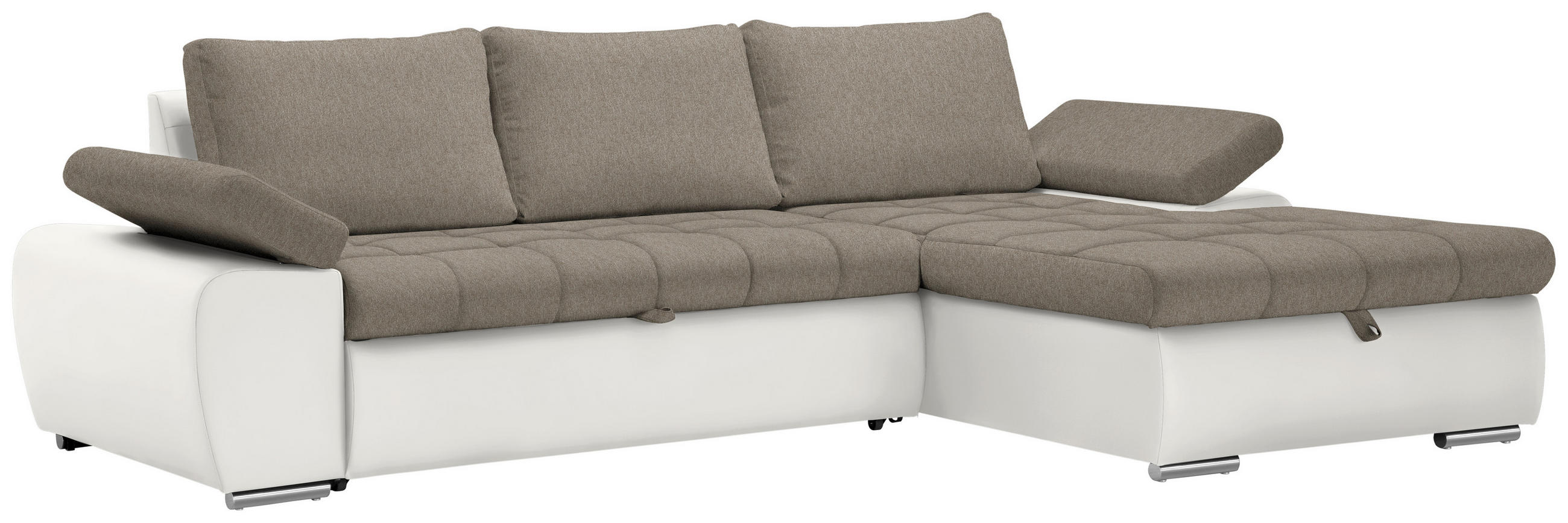 Thumbnail - Mid.you Ecksofa, Weiß, Beige, Textil, 3-Sitzer, Ottomane rechts, L-Form, 271x175 cm, seitenverkehrt erhältlich, Schlafen...