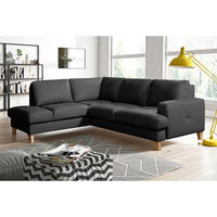 ECKSOFA Lederlook Echtleder Schwarz  - Buchefarben/Schwarz, Design, Leder/Holz (190/234cm) - Livetastic