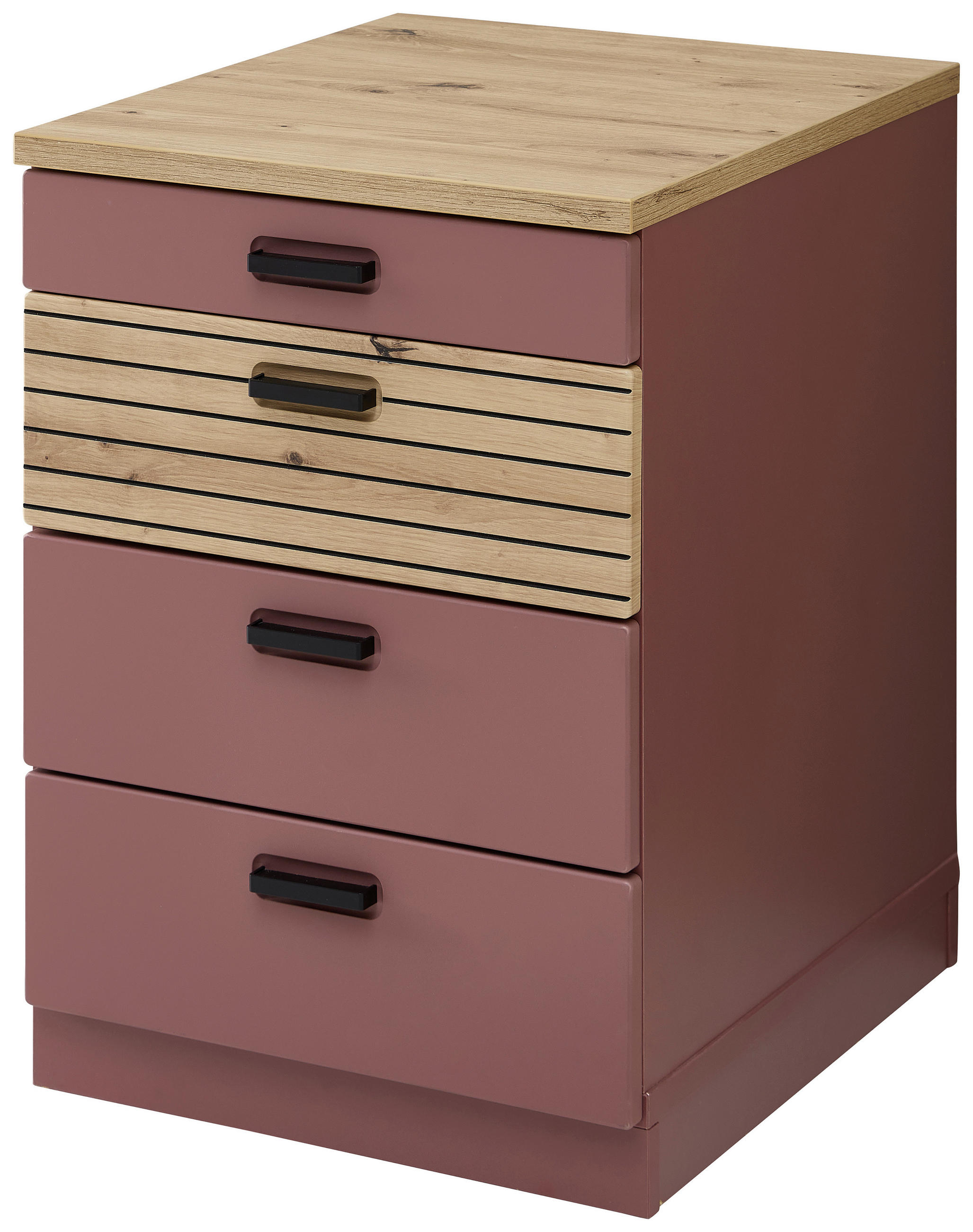 ROLLCONTAINER Rot, Eiche Artisan  - Rot/Schwarz, KONVENTIONELL, Holzwerkstoff/Kunststoff (45/66/55cm) - Stylife