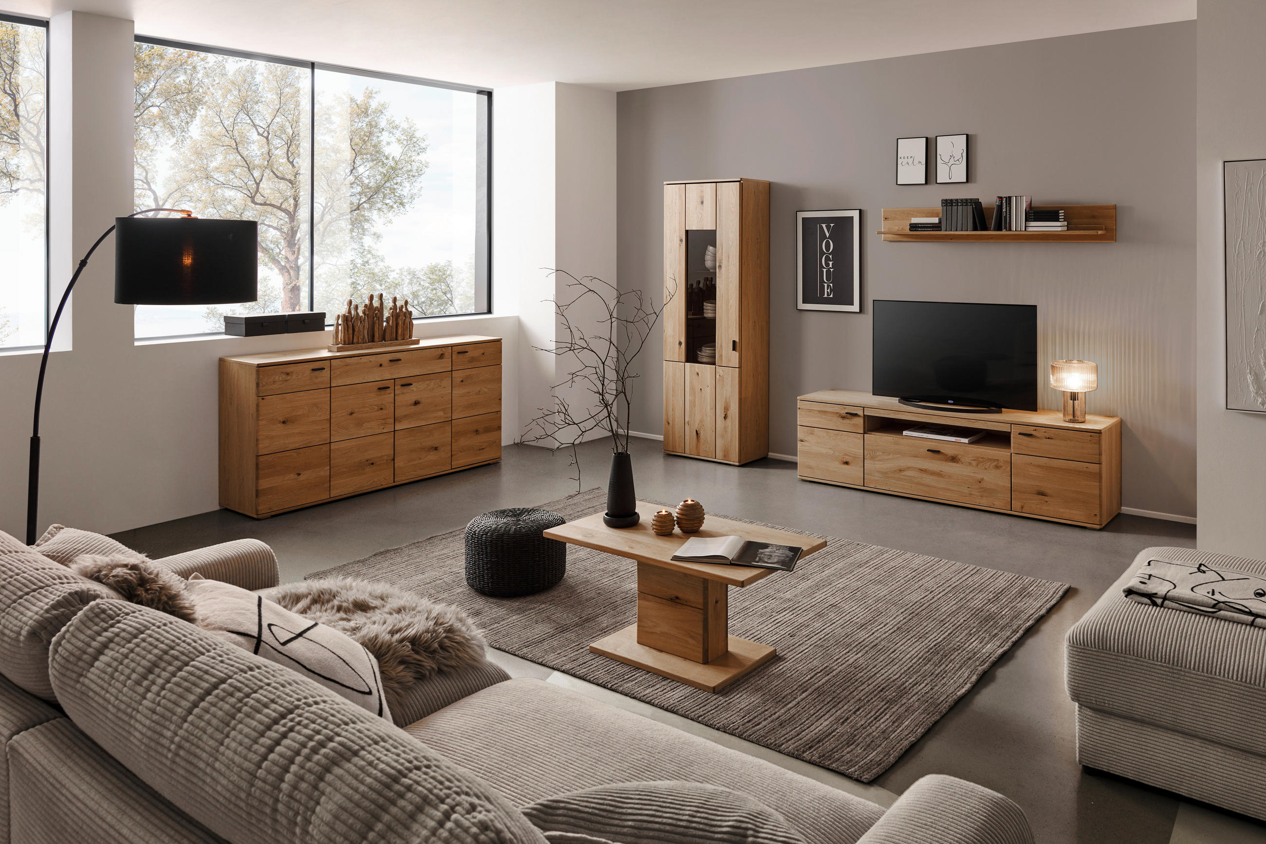 TV-ELEMENT Eichefarben  195/56/44 cm  - Eichefarben/Schwarz, Natur, Holz/Holzwerkstoff (195/56/44cm) - Hom`in