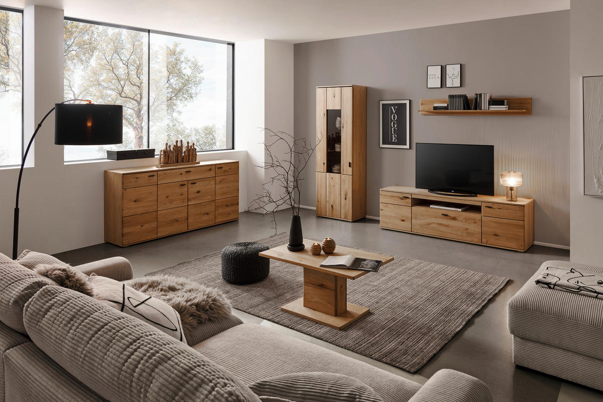 TV-ELEMENT Eichefarben  195/56/44 cm  - Eichefarben/Schwarz, Natur, Holz/Holzwerkstoff (195/56/44cm) - Hom`in