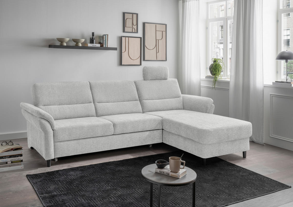 ECKSOFA in Mikrofaser Weiss  - Weiss/Schwarz, Modern, Holz/Textil (279/176cm) - Livetastic