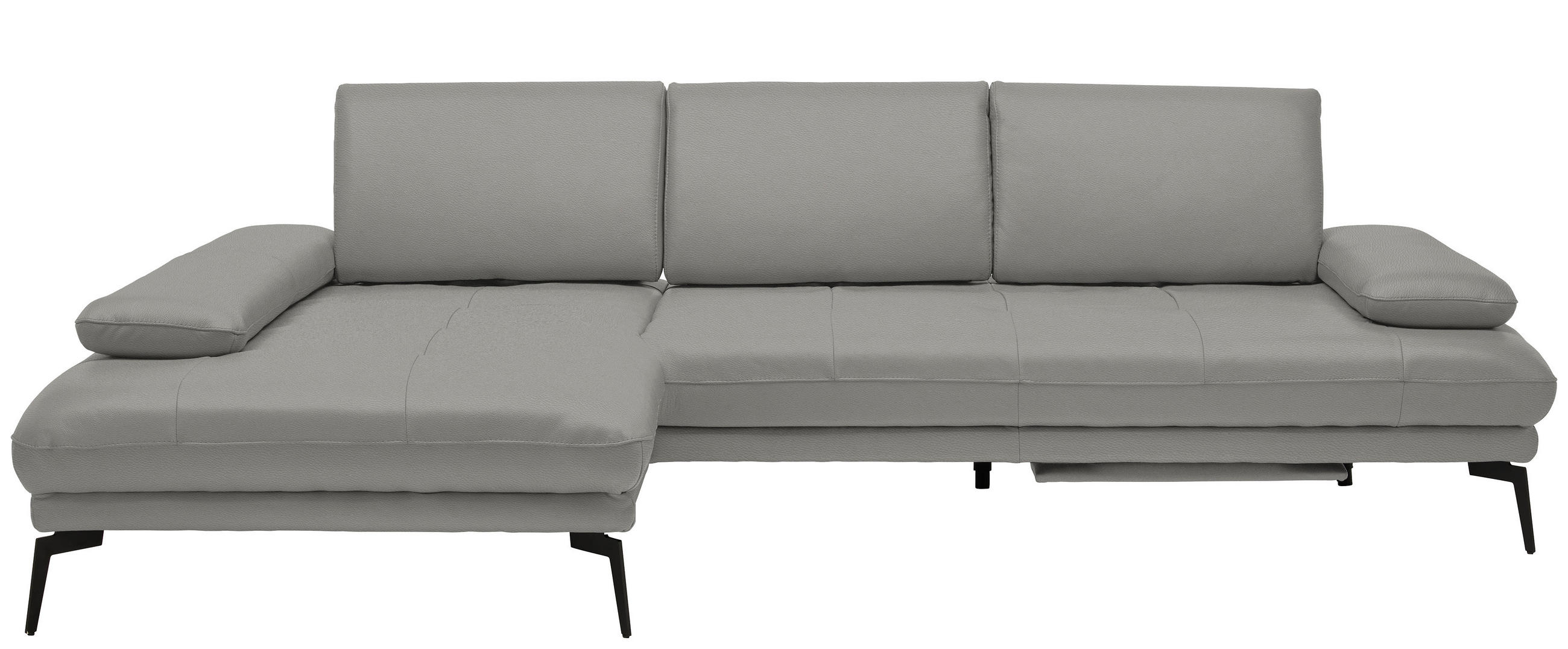 ECKSOFA in Echtleder Grau  - Schwarz/Grau, Design, Leder/Metall (187/273cm) - Celina Home