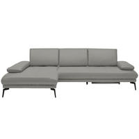 ECKSOFA Grau Echtleder  - Schwarz/Grau, Design, Leder/Metall (187/273cm) - Celina Home