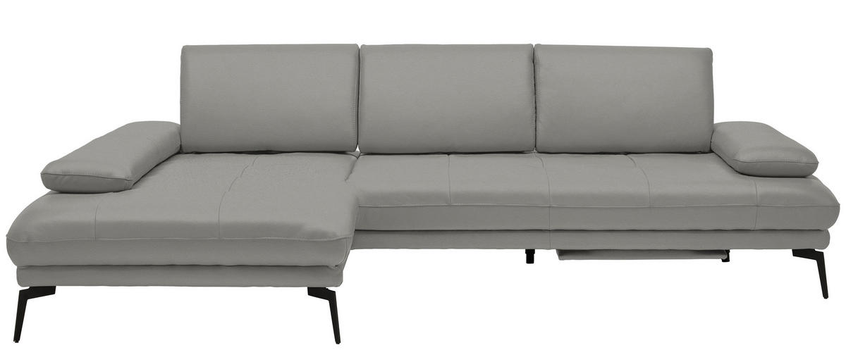 ECKSOFA Grau Echtleder  - Schwarz/Grau, Design, Leder/Metall (187/273cm) - Celina Home