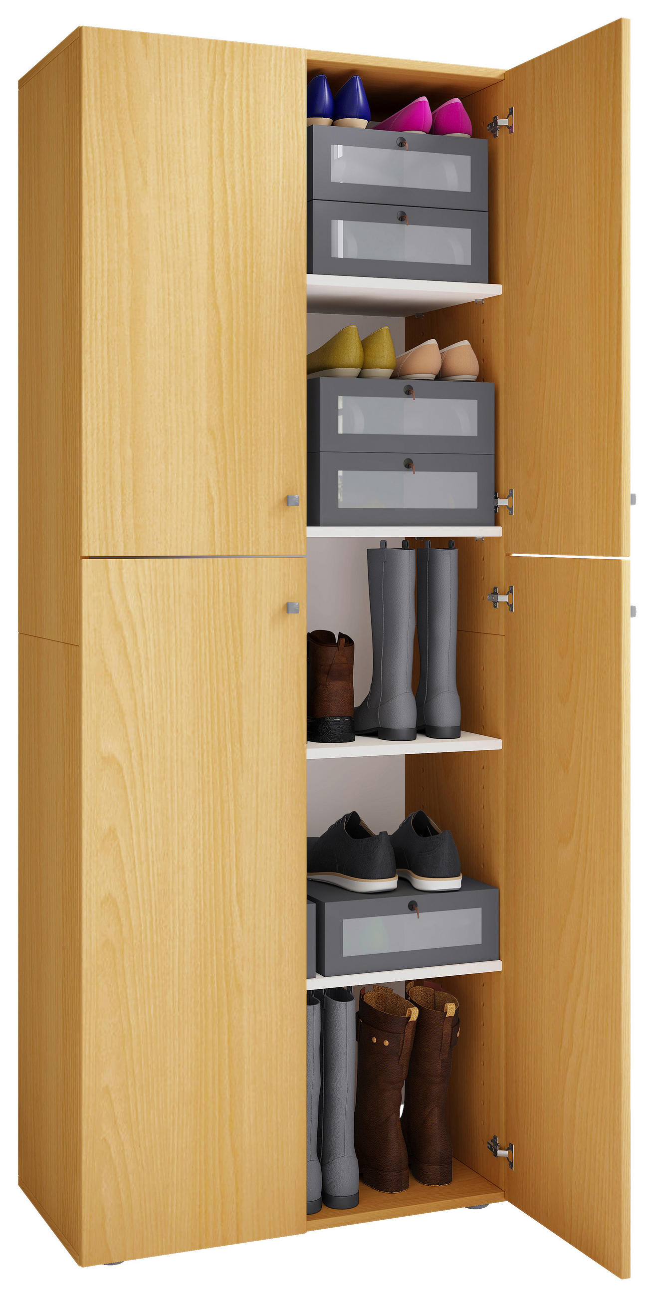 SCHUHSCHRANK in 70/182/37 cm - Silberfarben/Buchefarben, Konventionell, Holzwerkstoff/Kunststoff (70/182/37cm) - MID.YOU