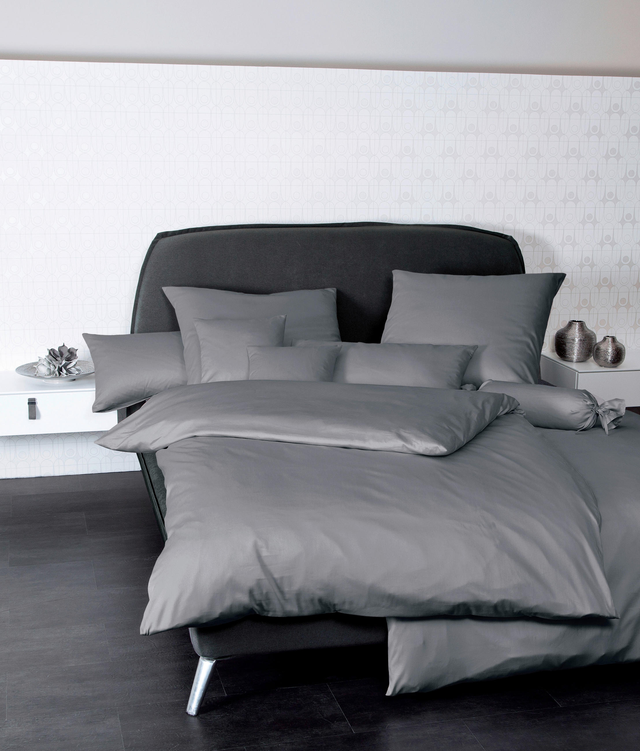 BETTWÄSCHE Giacomo Makosatin 135/200 cm  - Graphitfarben, Basics, Textil (135/200cm) - Janine